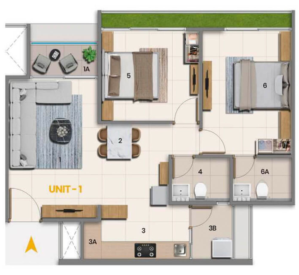 Adani Atrius 2 BHK unit plan