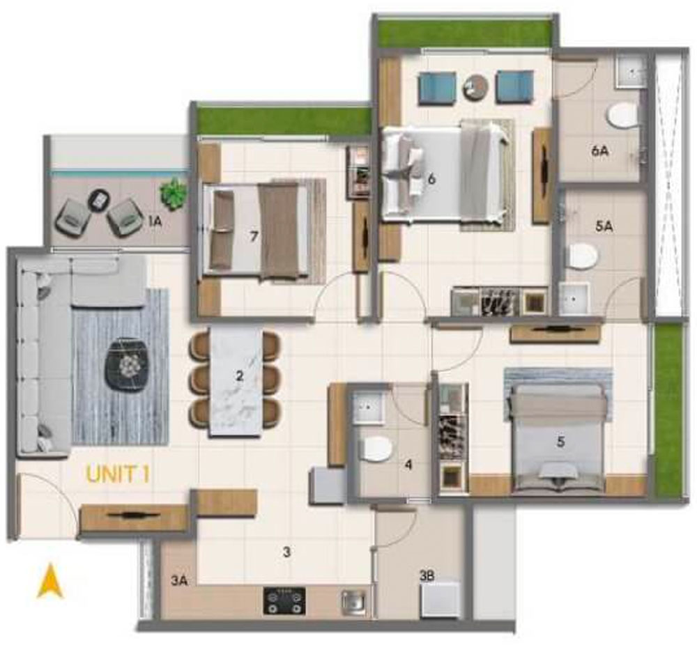 Adani Atrius 3 BHK unit plan