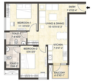 Aangan Typical Unit Plan 2 BHK 1