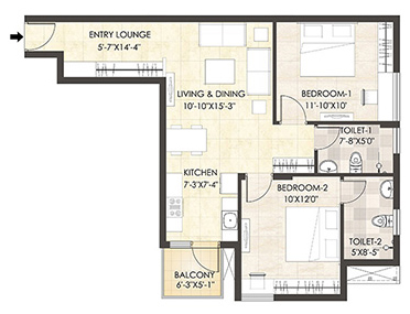 Aangan Typical Unit Plan 2 BHK 2