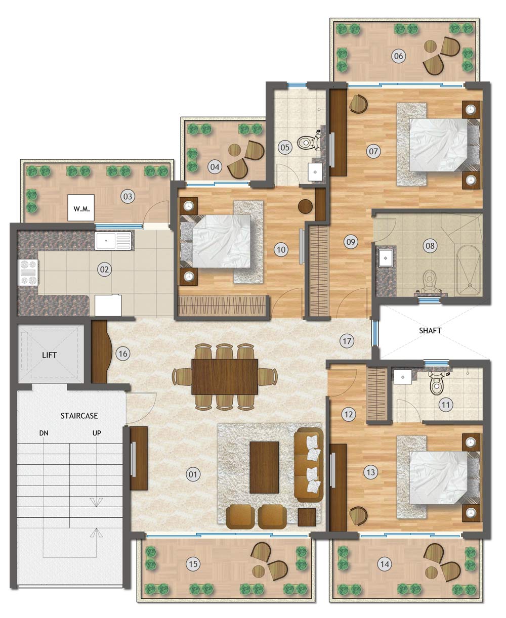 Samsara Vilasa Typical Unit Plans 3 bhk