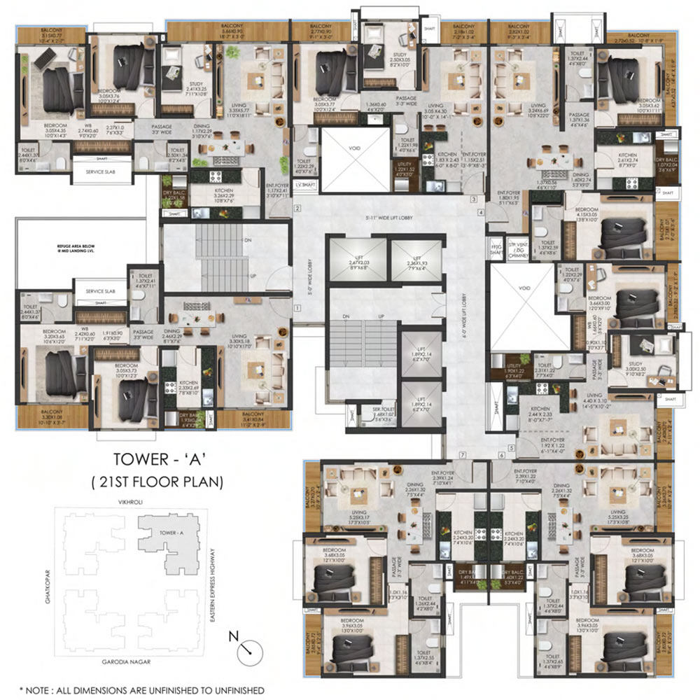 The views 1 bhk typical unit plan