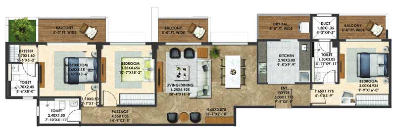 Atelier greens Typical Unit Plans 3 bhk tower A3