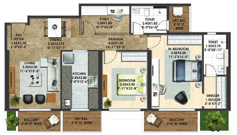 Atelier greens Typical Unit Plans 2.5 bhk